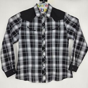 Roper Pearl Snap Shirt Womens XL Long Sleeve Plaid Smile Pockets Western